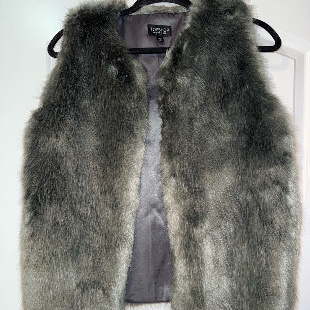 Topshop Grey Faux Fur Vest